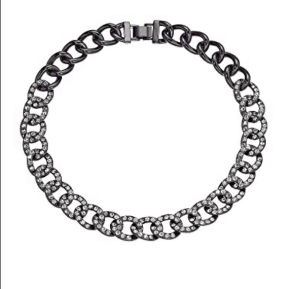 J.Crew Glitz Pave Chain Necklace Hematite Tone NWT